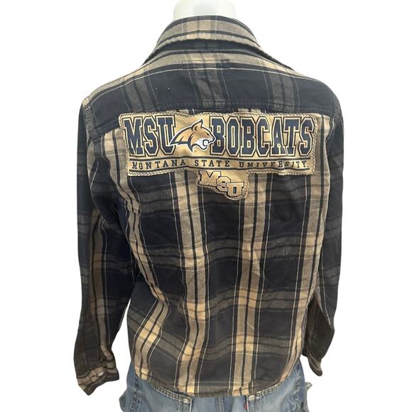 Montana State Bobcats Plaid Flannel Shirt Shacket SMALL Oversize Unique Football - Picture 1 of 6
